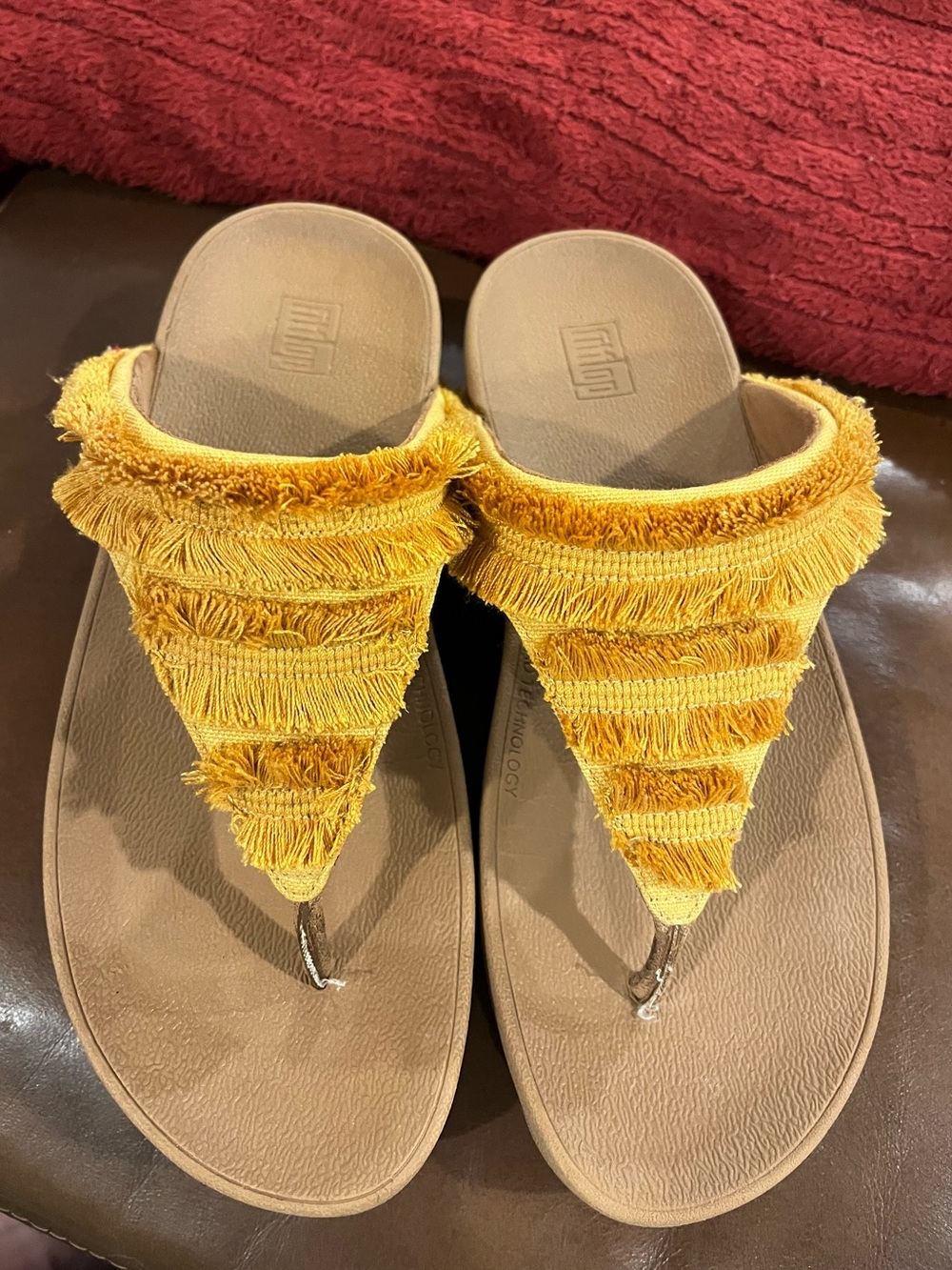 Fitflop Women's Fringe Thong Sandals - Mustard Yellow- size 6